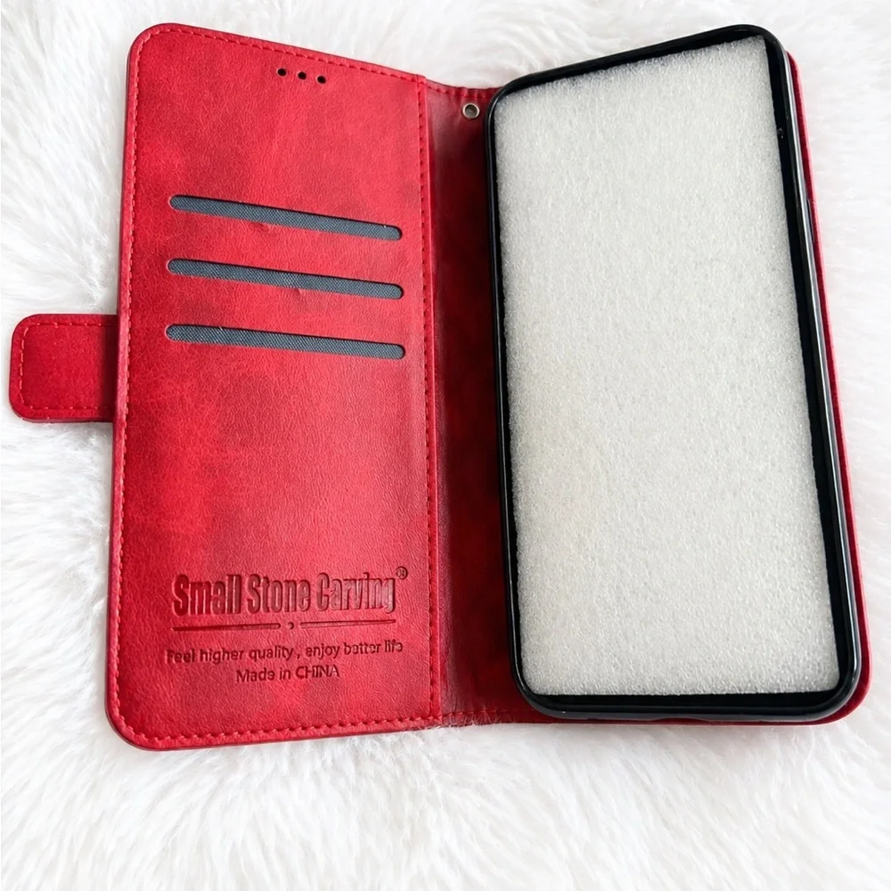 Red Quilted Wallet Phone Case Folio Cover Card Holder Magnetic Closure